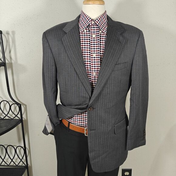 Lauren Ralph Lauren Men's Sport Coat Blazer Two Button Gray Striped Wool 42R‎
